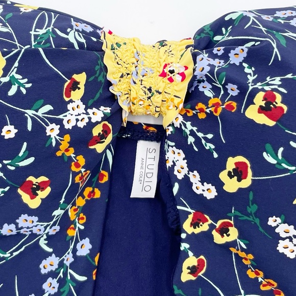 NEW Studio Anne Cole Women's Smocked Tab Bandeau One Piece Swimsuit Blue Size 12 - Picture 6 of 16